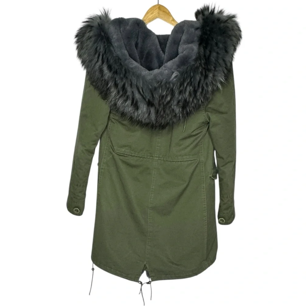 STUNNING MaoMaoKong Military Fur Parka green/purple S